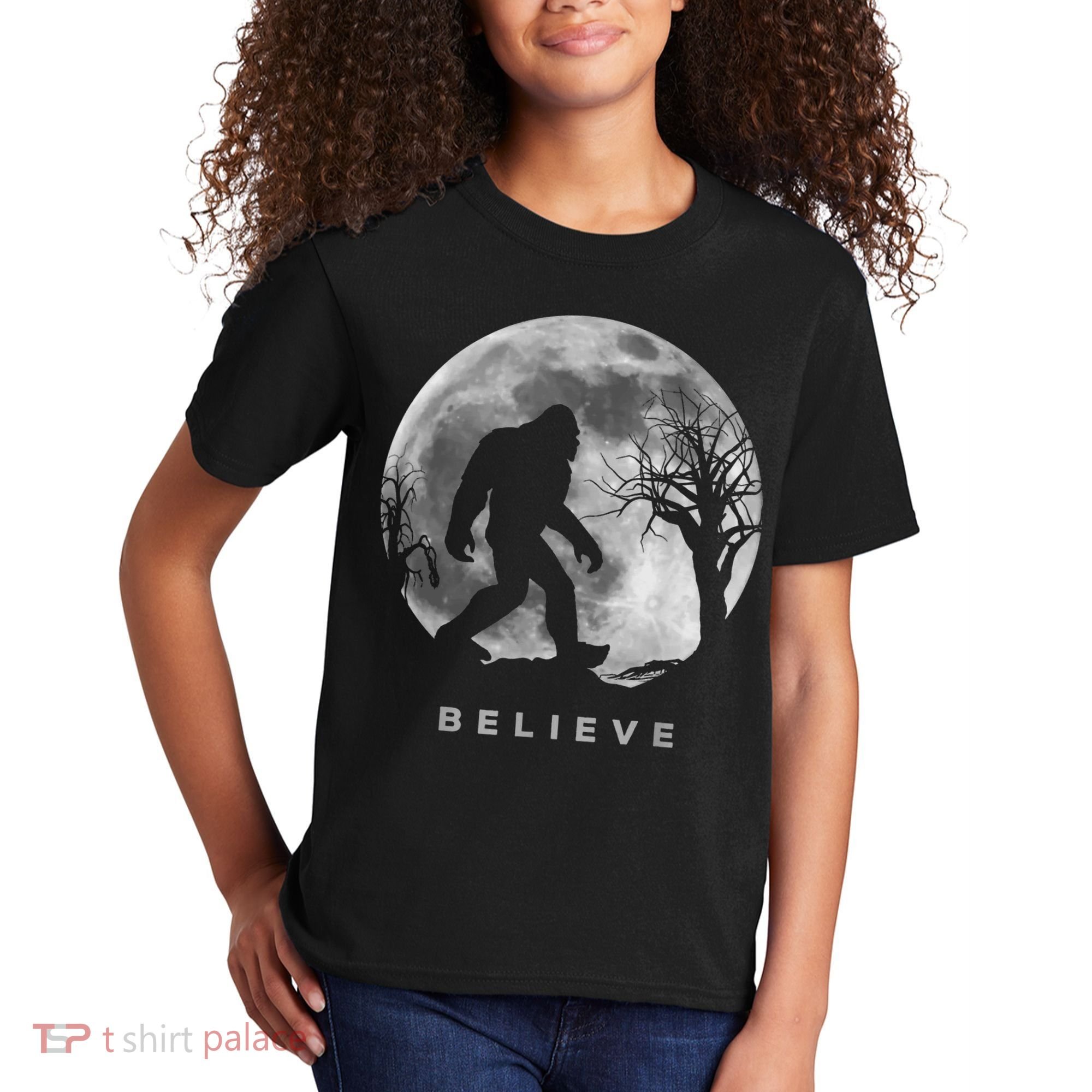 Bigfoot Night Full Moon I Believe Sasquatch Kids T-Shirt