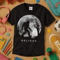 Bigfoot Night Full Moon I Believe Sasquatch Kids T-Shirt thumb 3