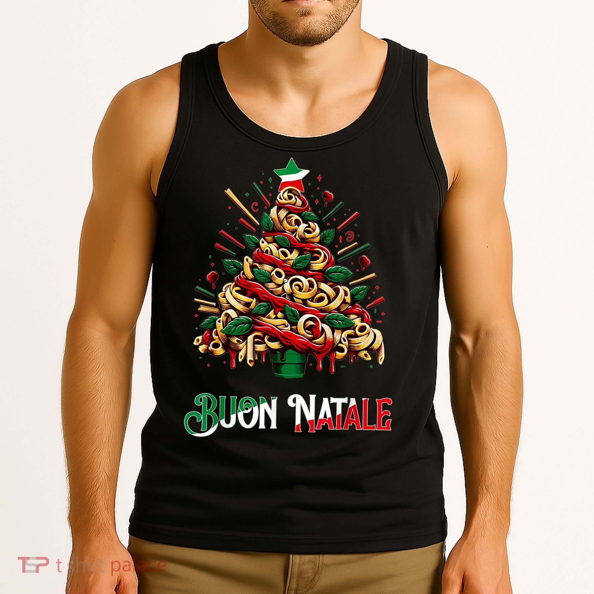 Buon Natale Italian Pasta Christmas Tree Xmas Tank Top