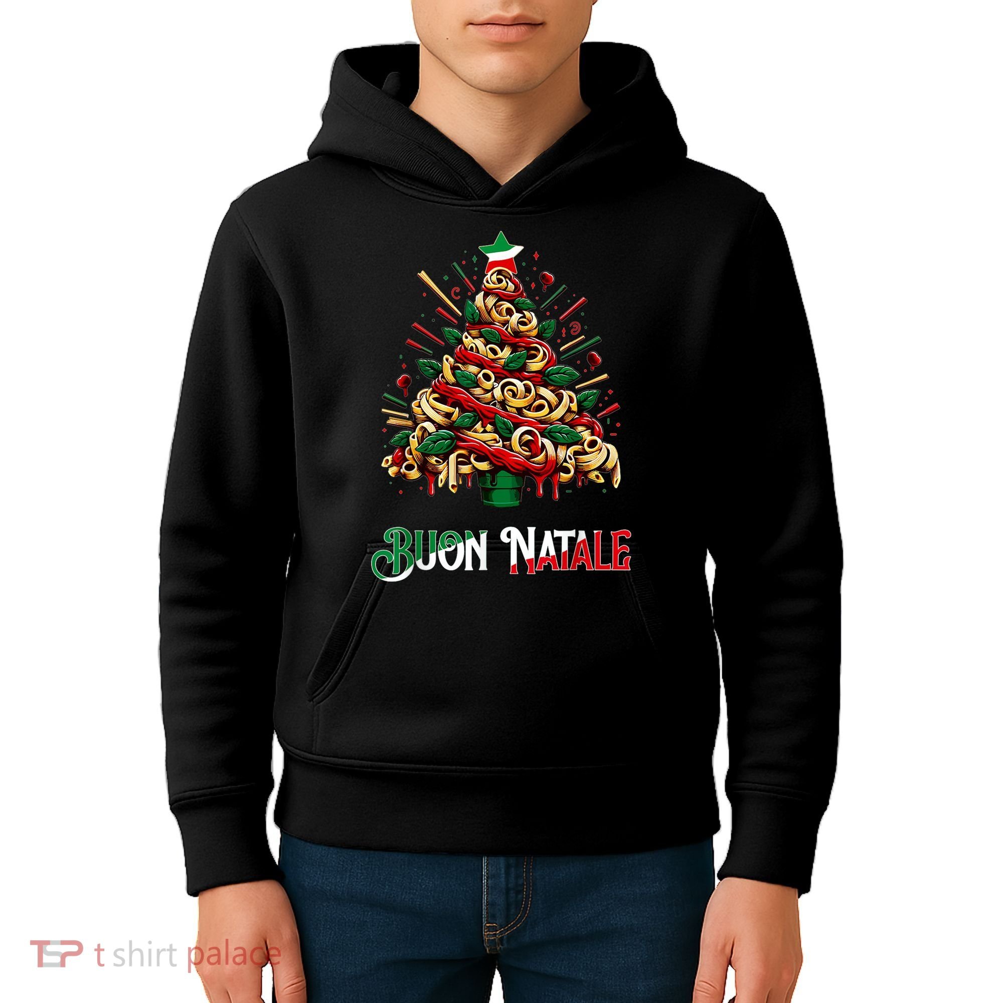 Buon Natale Italian Pasta Christmas Tree Xmas Kids Hoodie