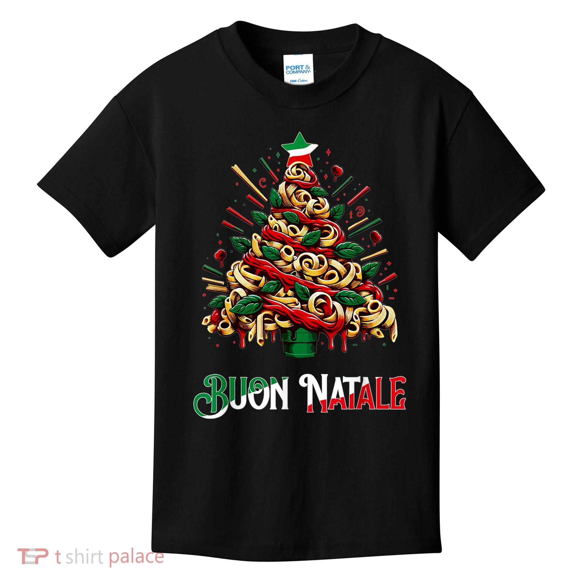 Buon Natale Italian Pasta Christmas Tree Xmas Kids T-Shirt
