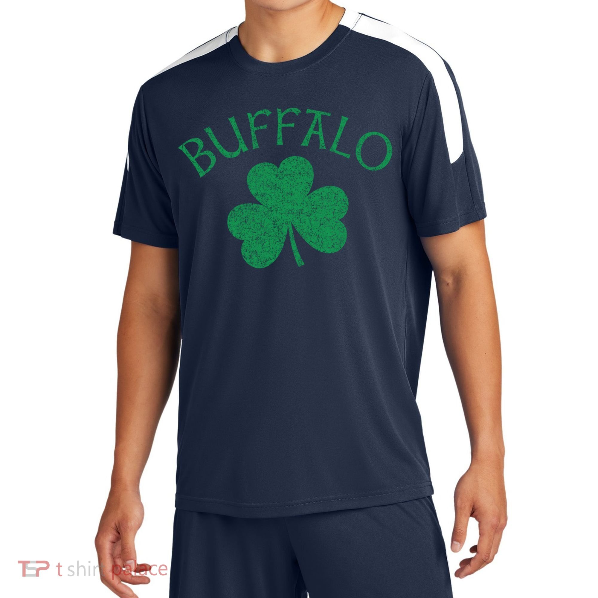 Buffalo Ny Irish Shamrock Distressed Green Print Meaningful Gift Sport-Tek Competitor United Soccer Jersey