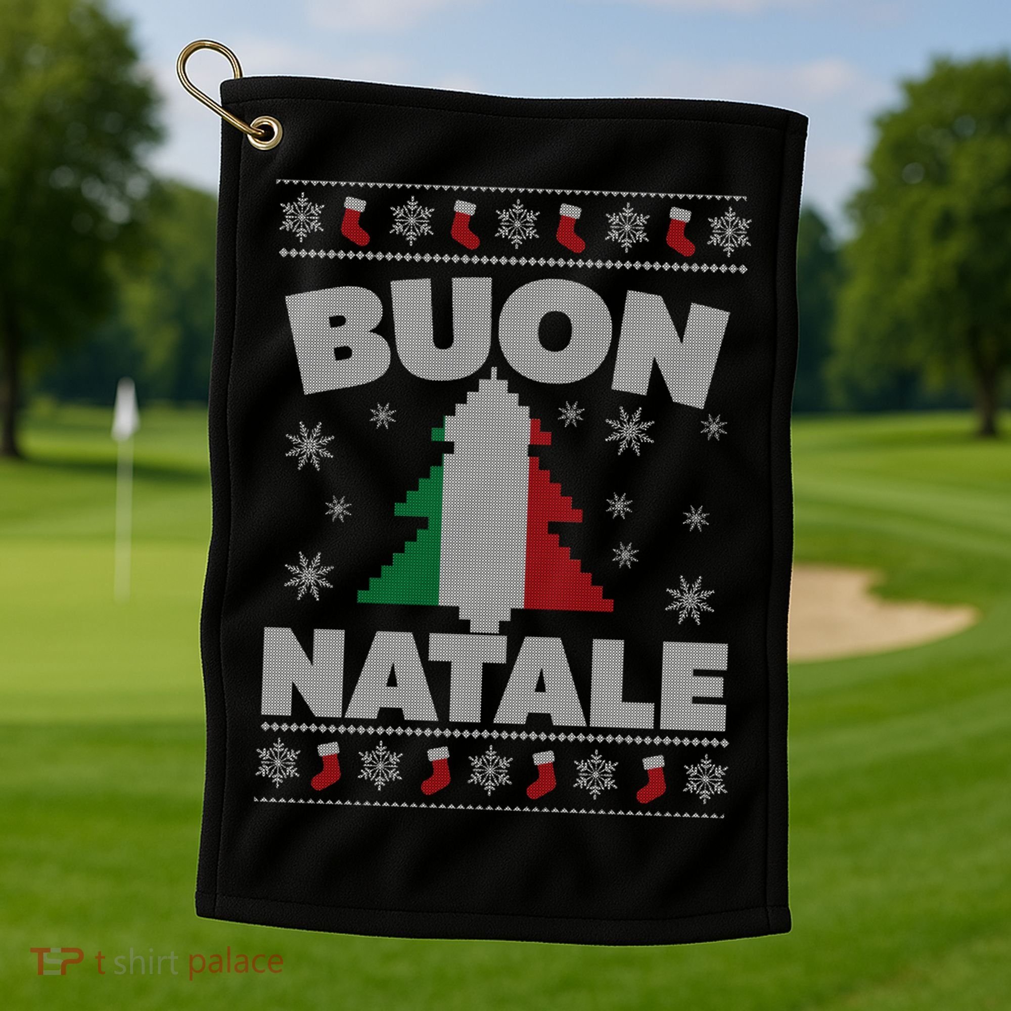 Buon Natale Italian Ugly Christmas Sweater Gift Golf Towel