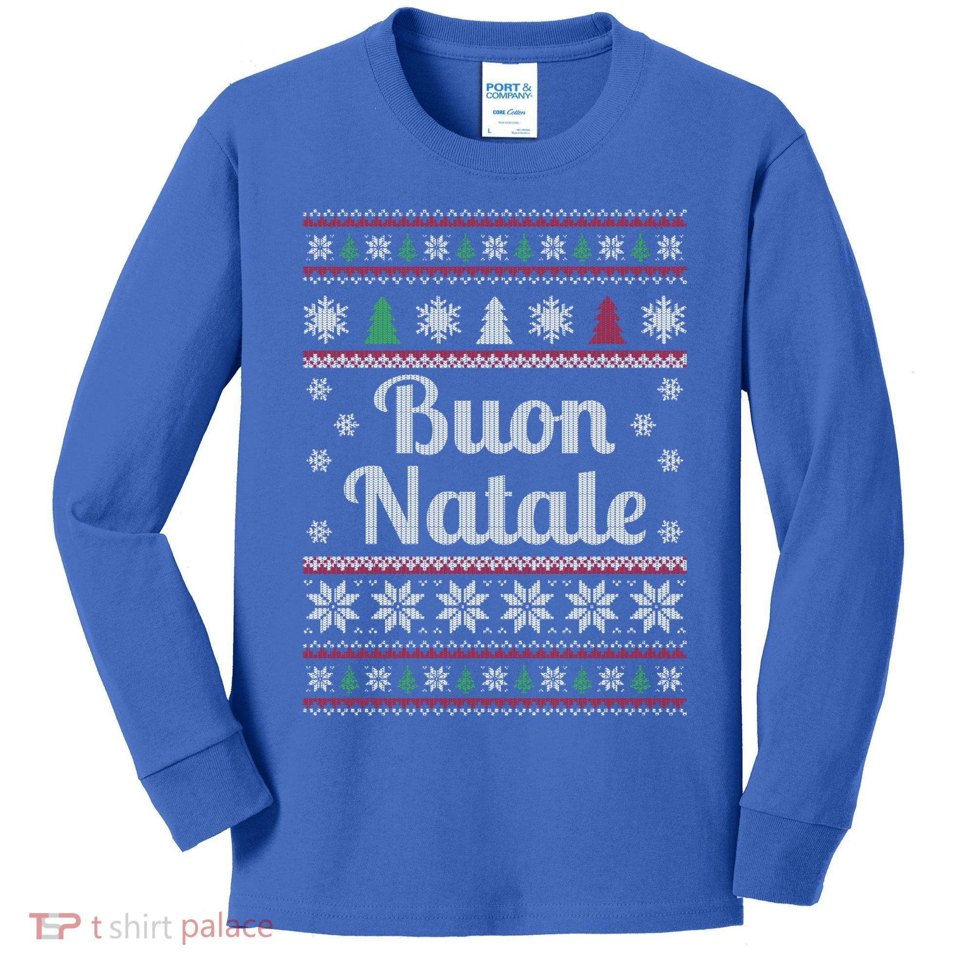 Buon Natale Italian Ugly Christmas Pattern Gift Kids Long Sleeve Shirt
