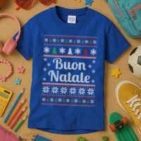 Buon Natale Italian Ugly Christmas Pattern Gift Kids T-Shirt thumb 3