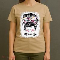 Bleached Nonnie Life Messy Hair Bun Floral Mother's Day T-Shirt thumb 4