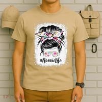 Bleached Nonnie Life Messy Hair Bun Floral Mother's Day T-Shirt thumb 6