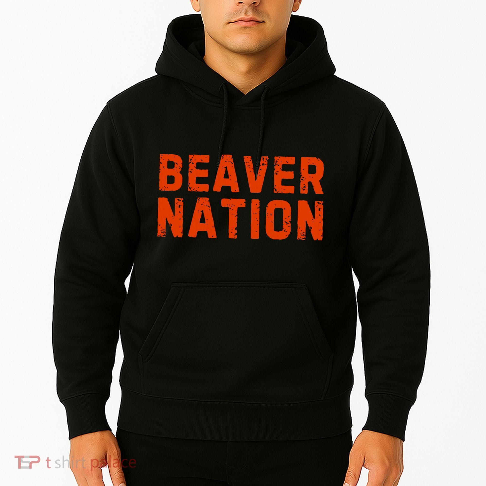 Beaver Nation Orange Distressed Font Hoodie