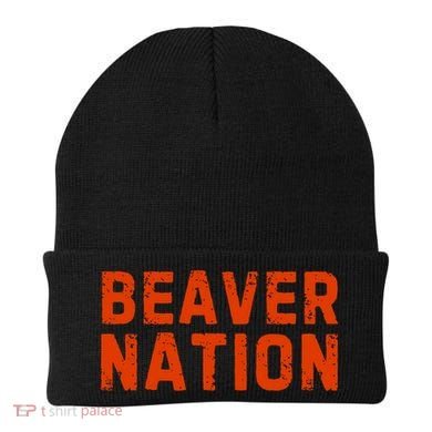 Beaver Nation Orange Distressed Font Beanie