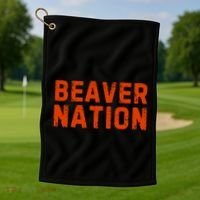 Beaver Nation Orange Distressed Font Golf Towel thumb 1