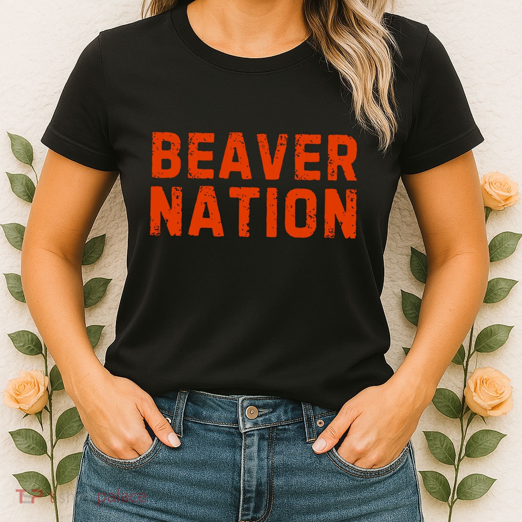 Beaver Nation Orange Distressed Font Women's T-Shirt