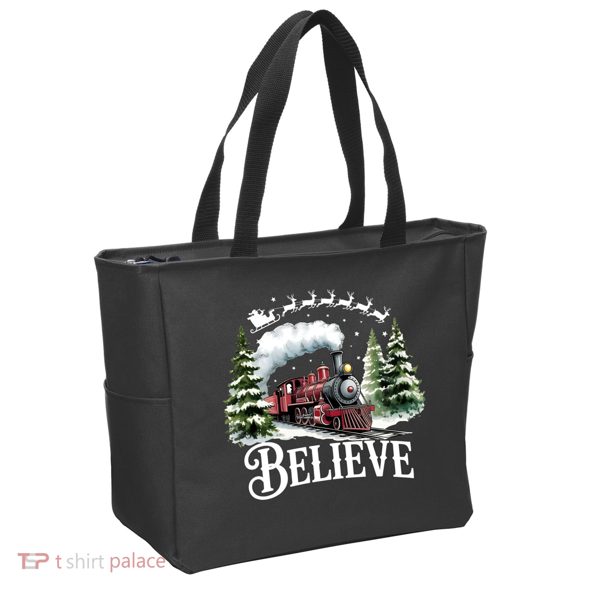 Believe North Pole Train Christmas Festive Tote Bag