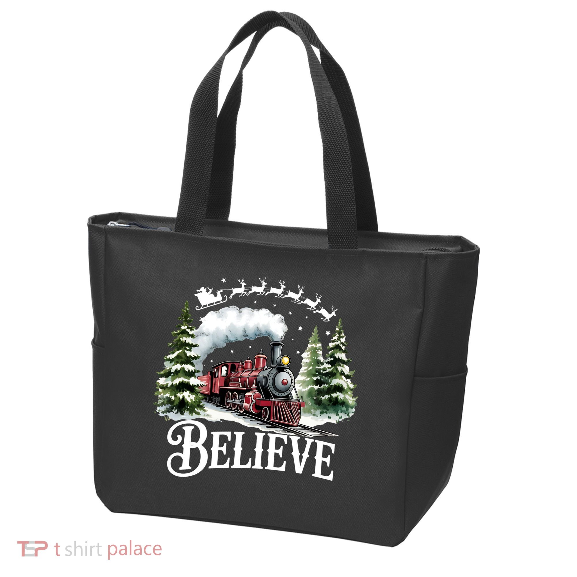 Believe North Pole Train Christmas Festive Tote Bag