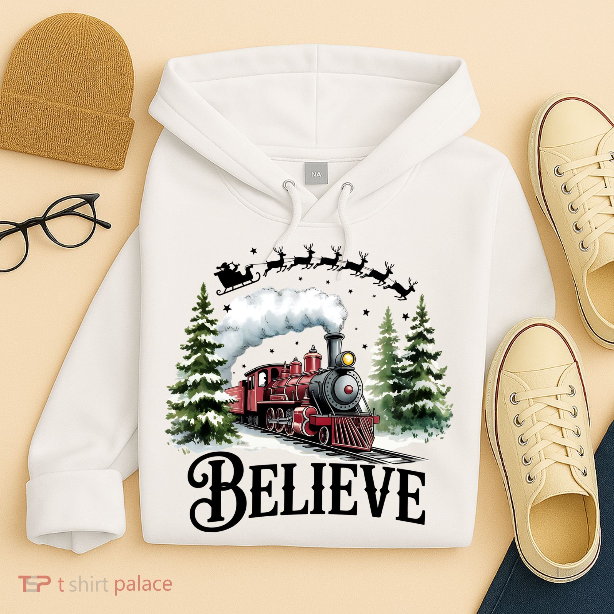 Believe North Pole Train Christmas Festive Hoodie