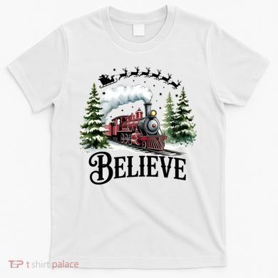 Believe North Pole Train Christmas Festive T-Shirt