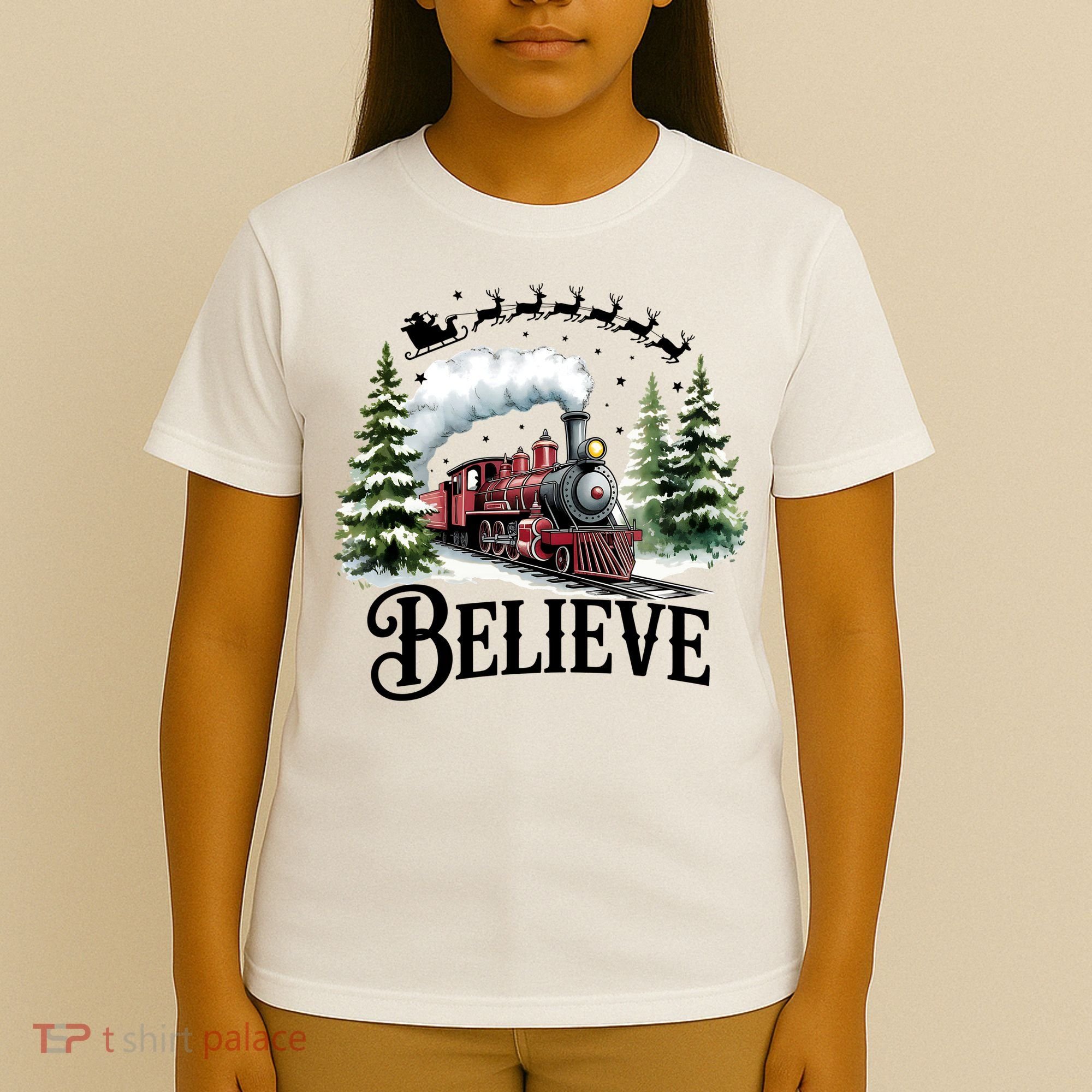 Believe North Pole Train Christmas Festive T-Shirt