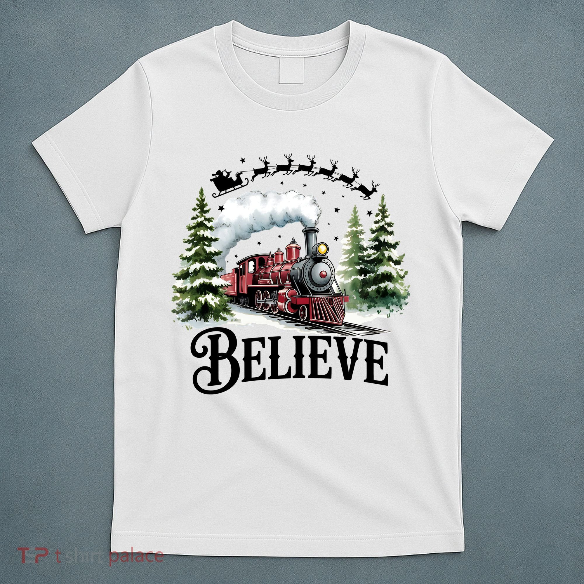 Believe North Pole Train Christmas Festive T-Shirt