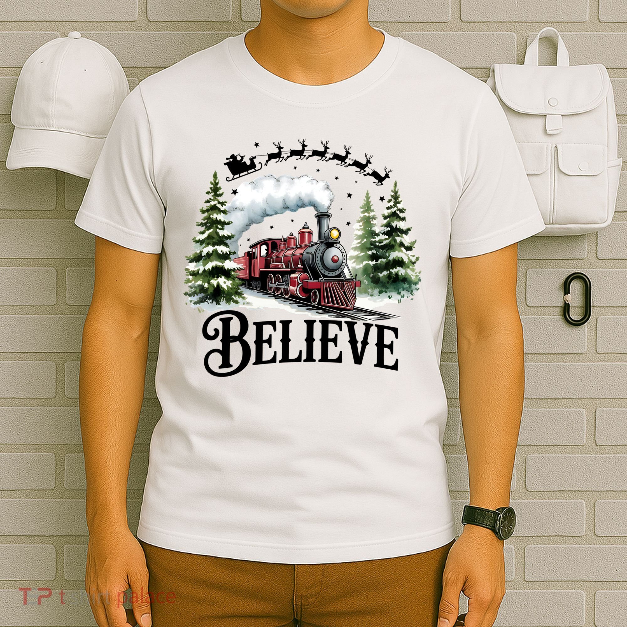 Believe North Pole Train Christmas Festive T-Shirt