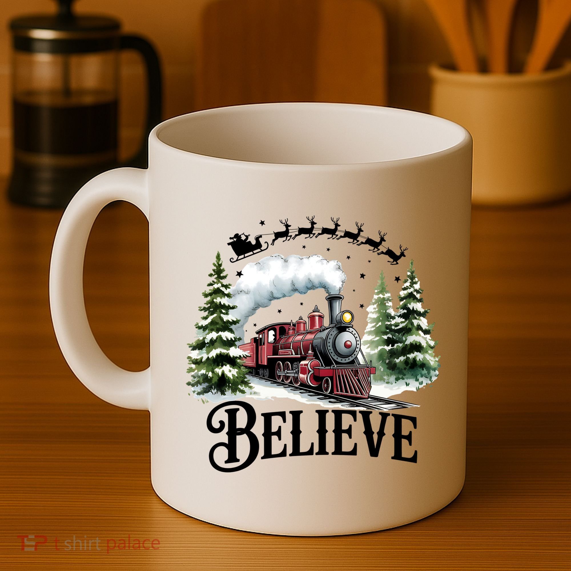 Believe North Pole Train Christmas Festive Coffee Mug
