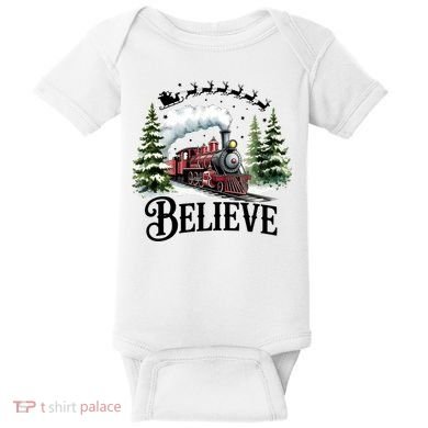 Believe North Pole Train Christmas Festive Baby Bodysuit