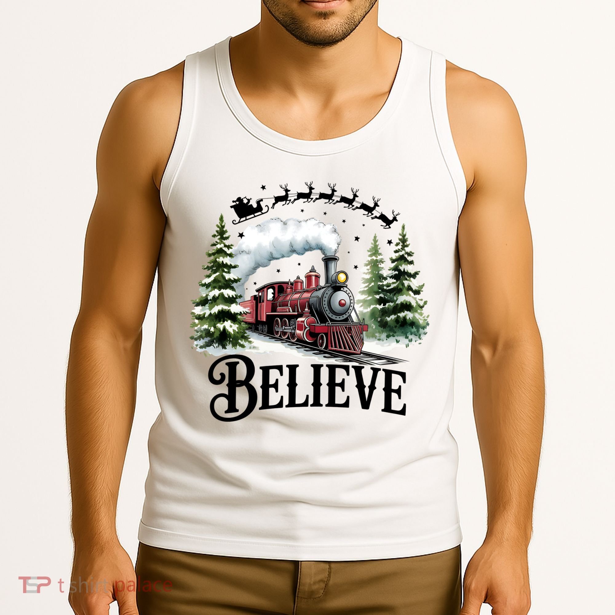 Believe North Pole Train Christmas Festive Tank Top