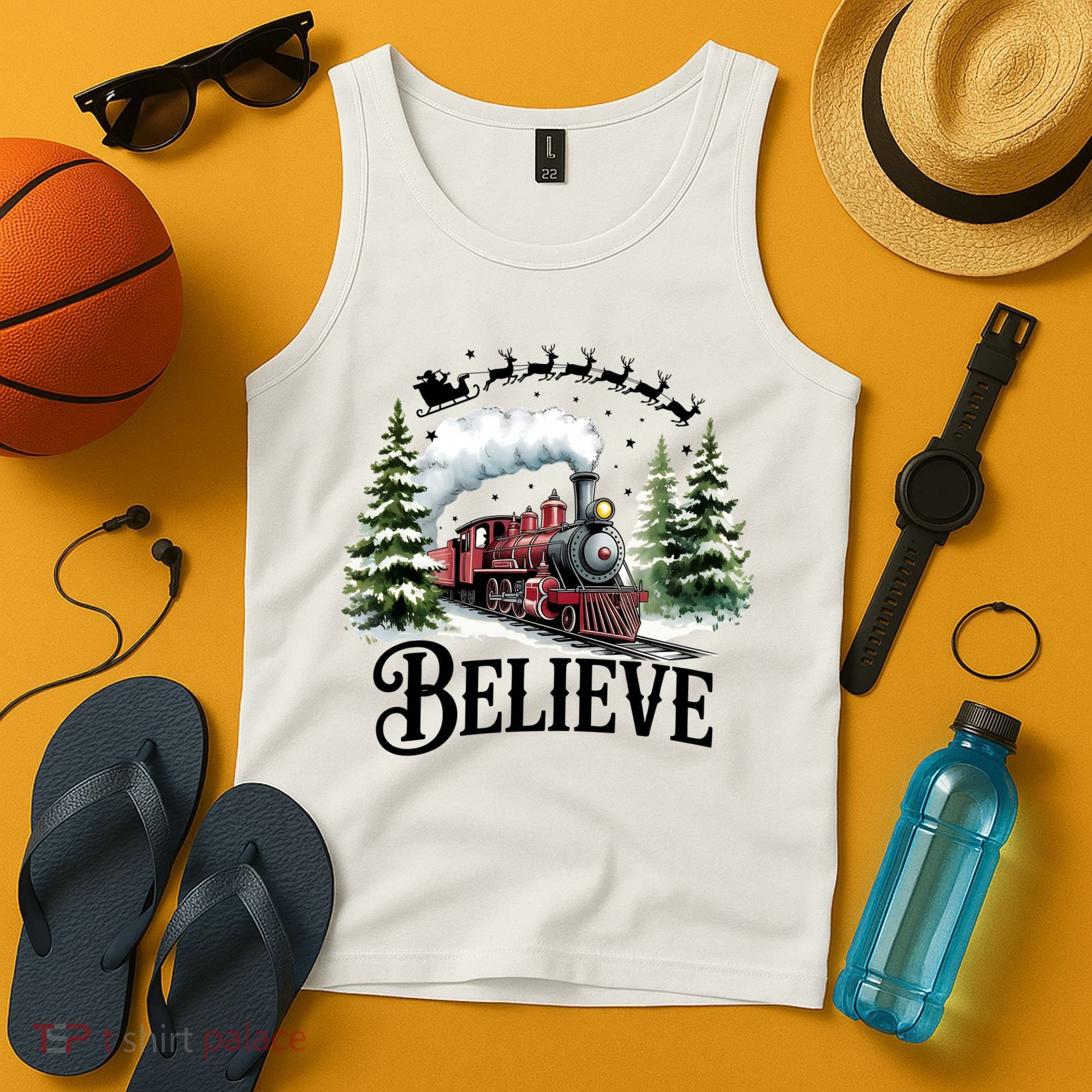 Believe North Pole Train Christmas Festive Tank Top