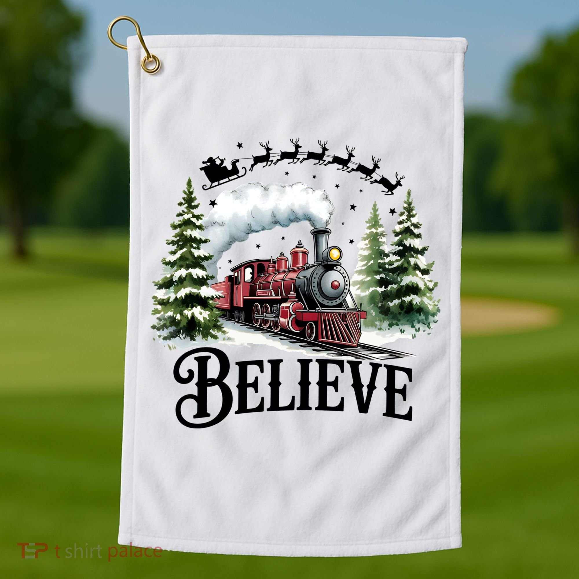 Believe North Pole Train Christmas Festive Golf Towel