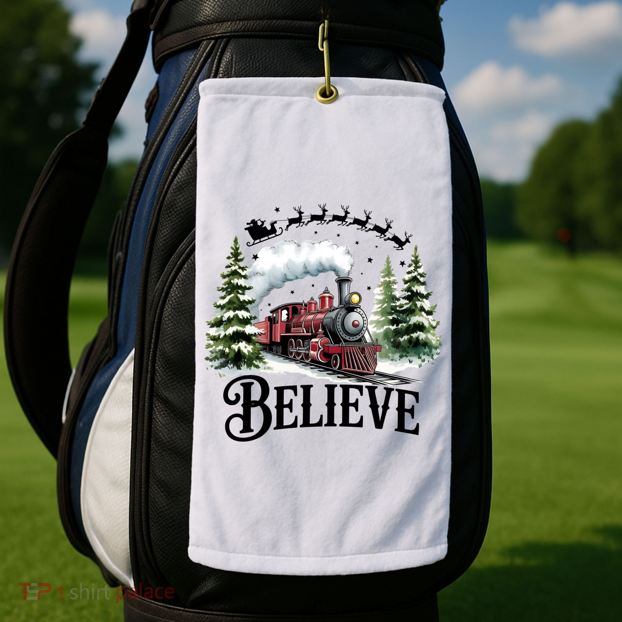 Believe North Pole Train Christmas Festive Golf Towel