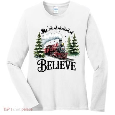 Believe North Pole Train Christmas Festive Women's Long Sleeve Shirt
