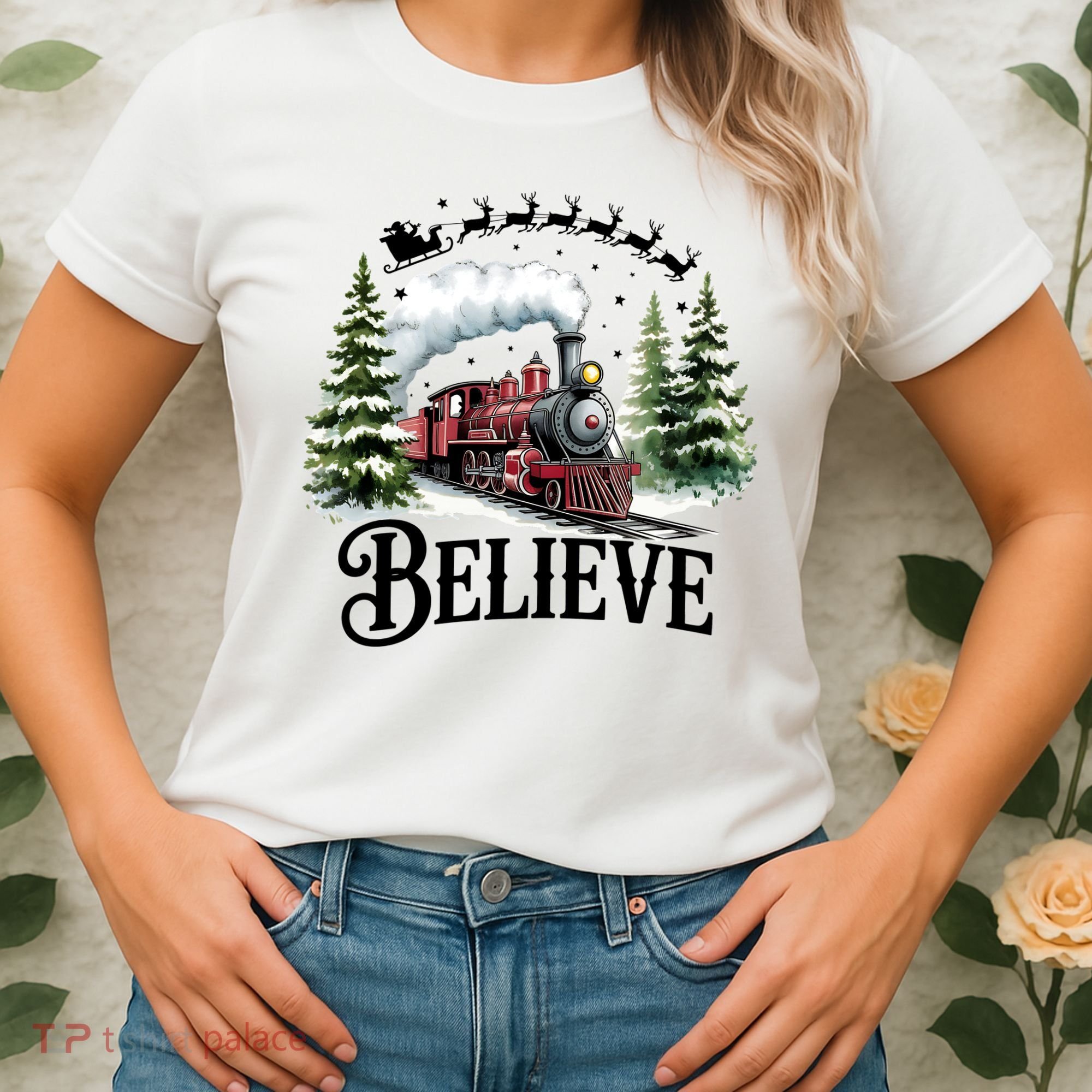 Believe North Pole Train Christmas Festive Women's T-Shirt