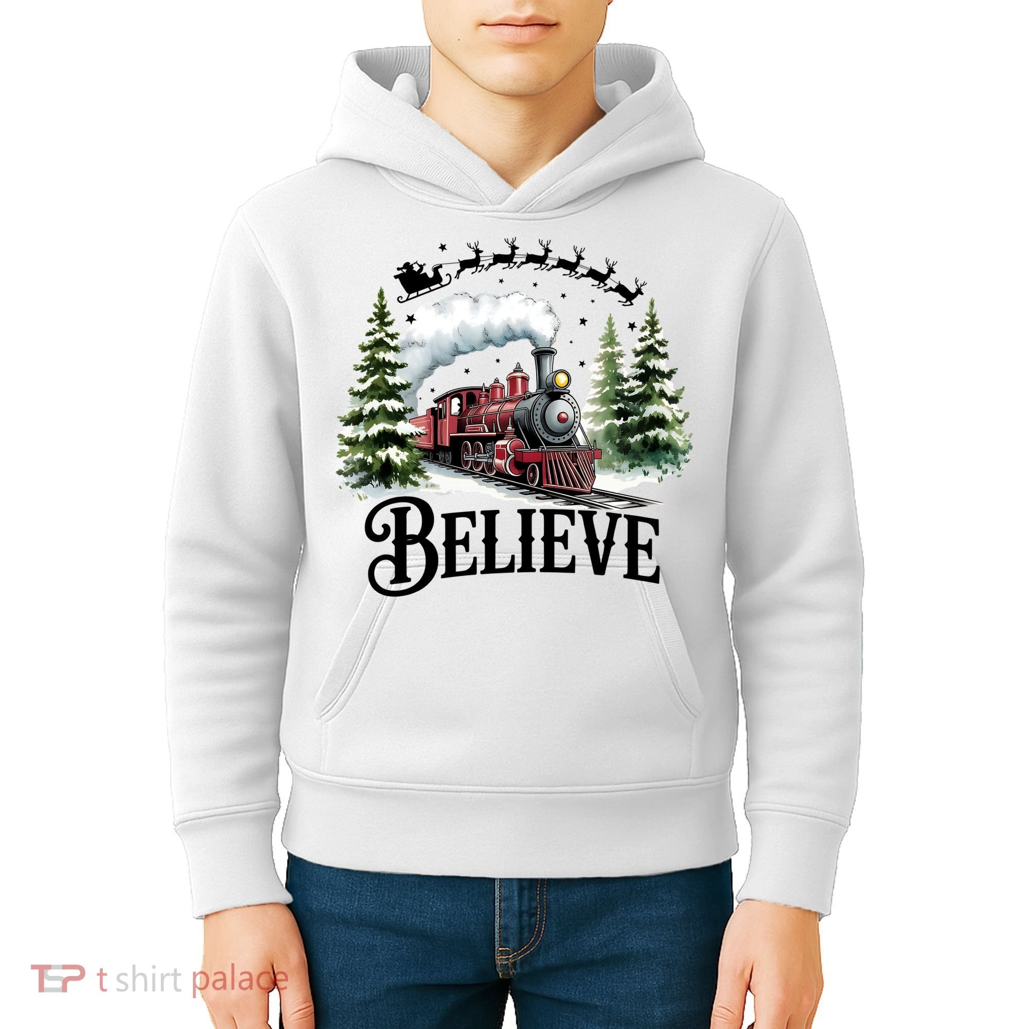 Believe North Pole Train Christmas Festive Kids Hoodie