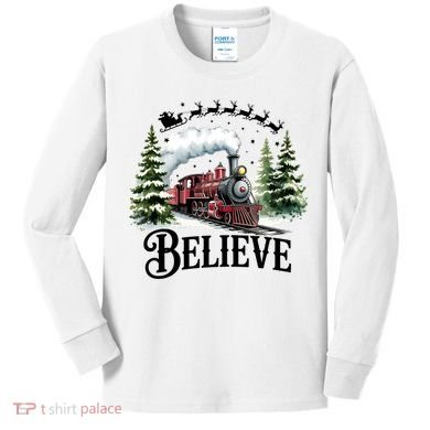 Believe North Pole Train Christmas Festive Kids Long Sleeve Shirt