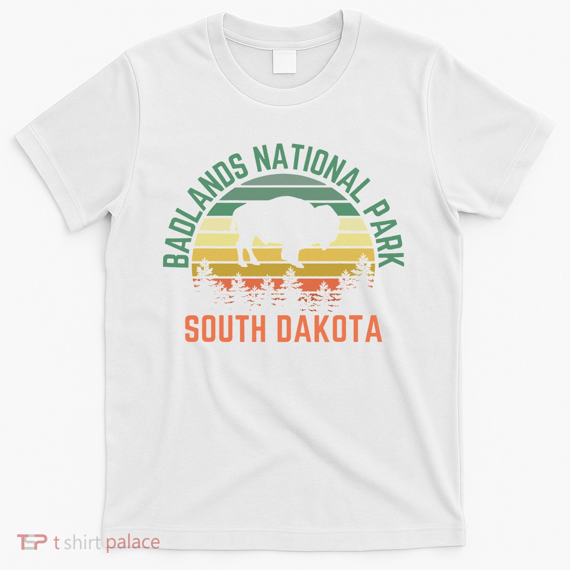Badlands National Park South Dakota Buffalo Retro Sunset T-Shirt