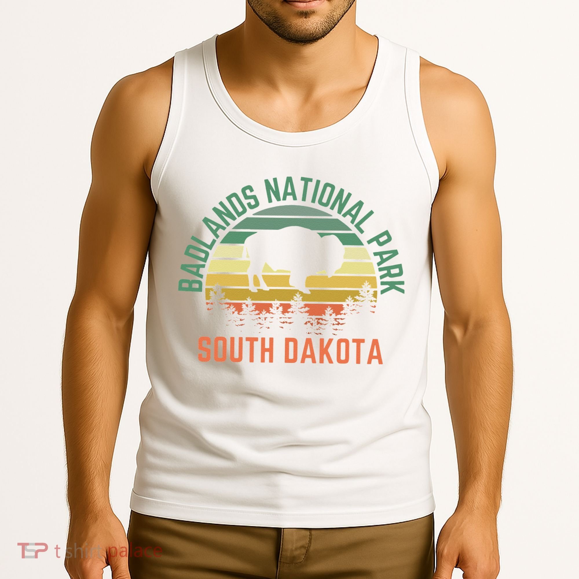 Badlands National Park South Dakota Buffalo Retro Sunset Tank Top