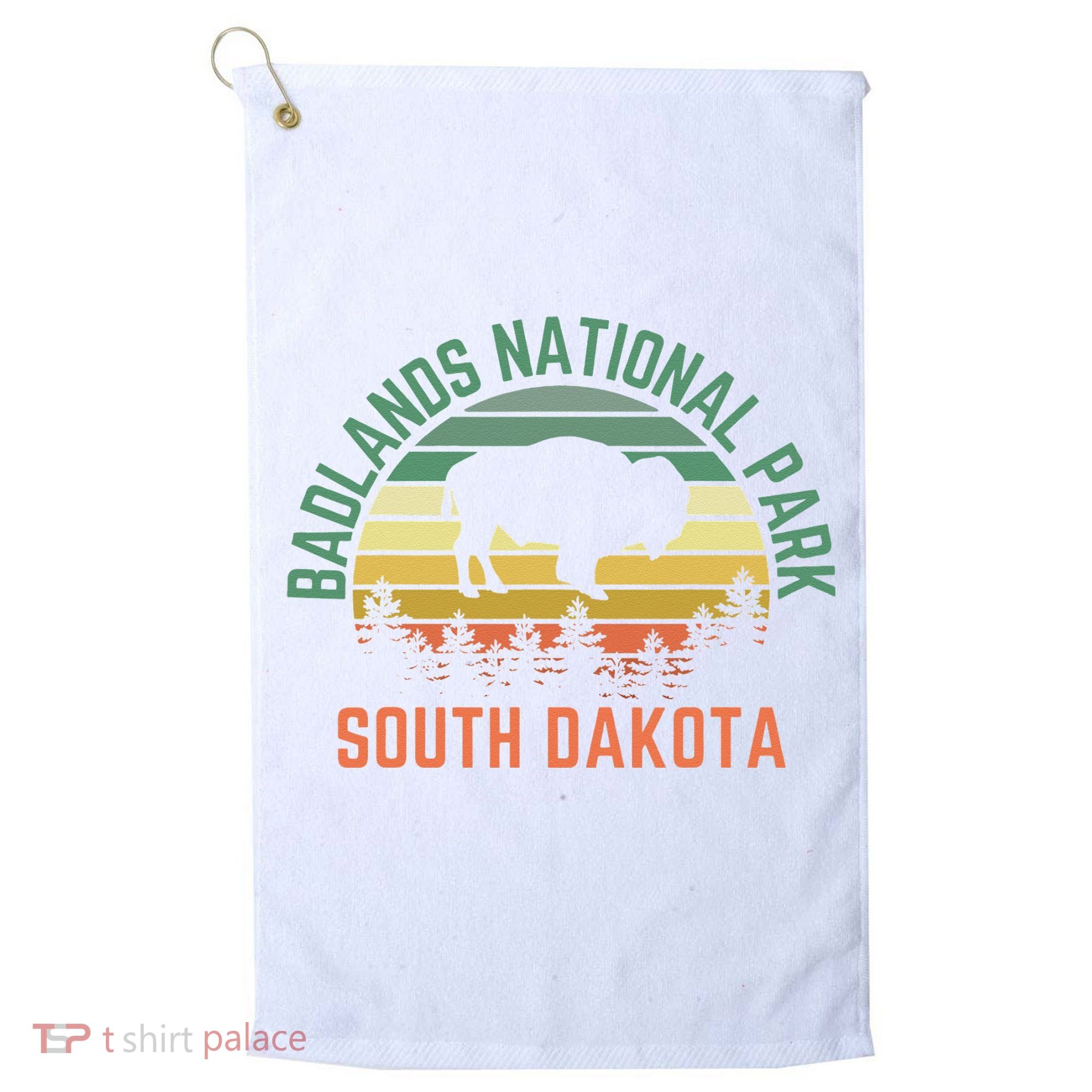 Badlands National Park South Dakota Buffalo Retro Sunset Golf Towel