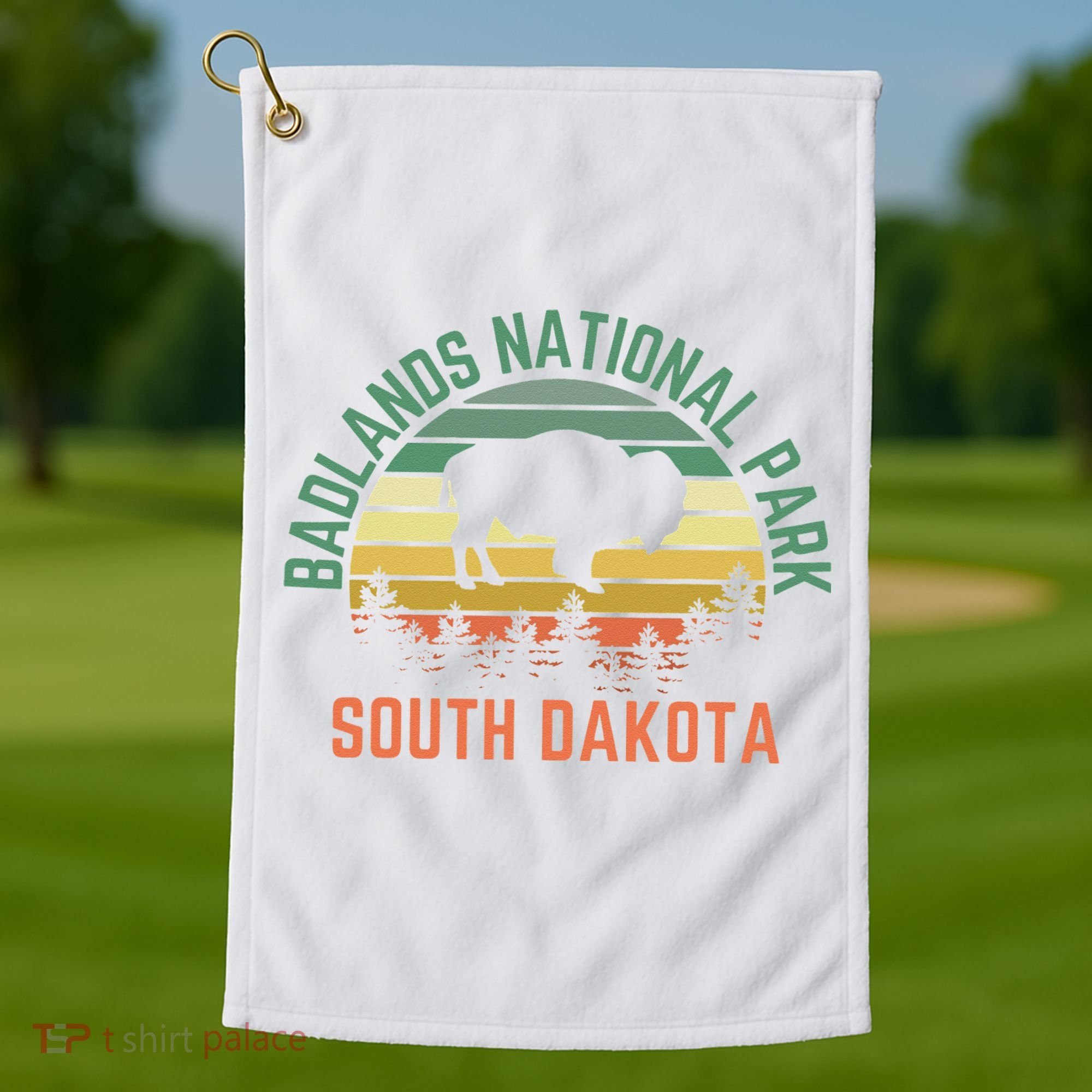 Badlands National Park South Dakota Buffalo Retro Sunset Golf Towel