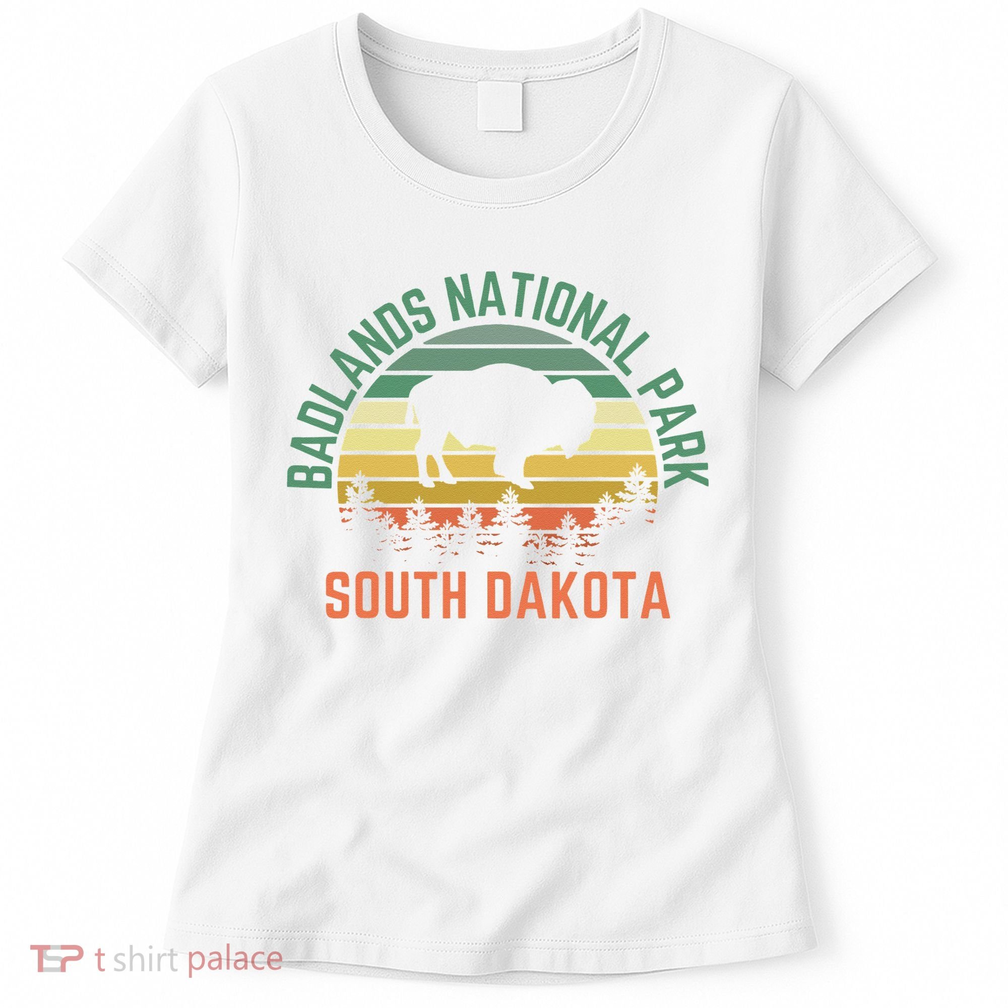 Badlands National Park South Dakota Buffalo Retro Sunset Women's T-Shirt