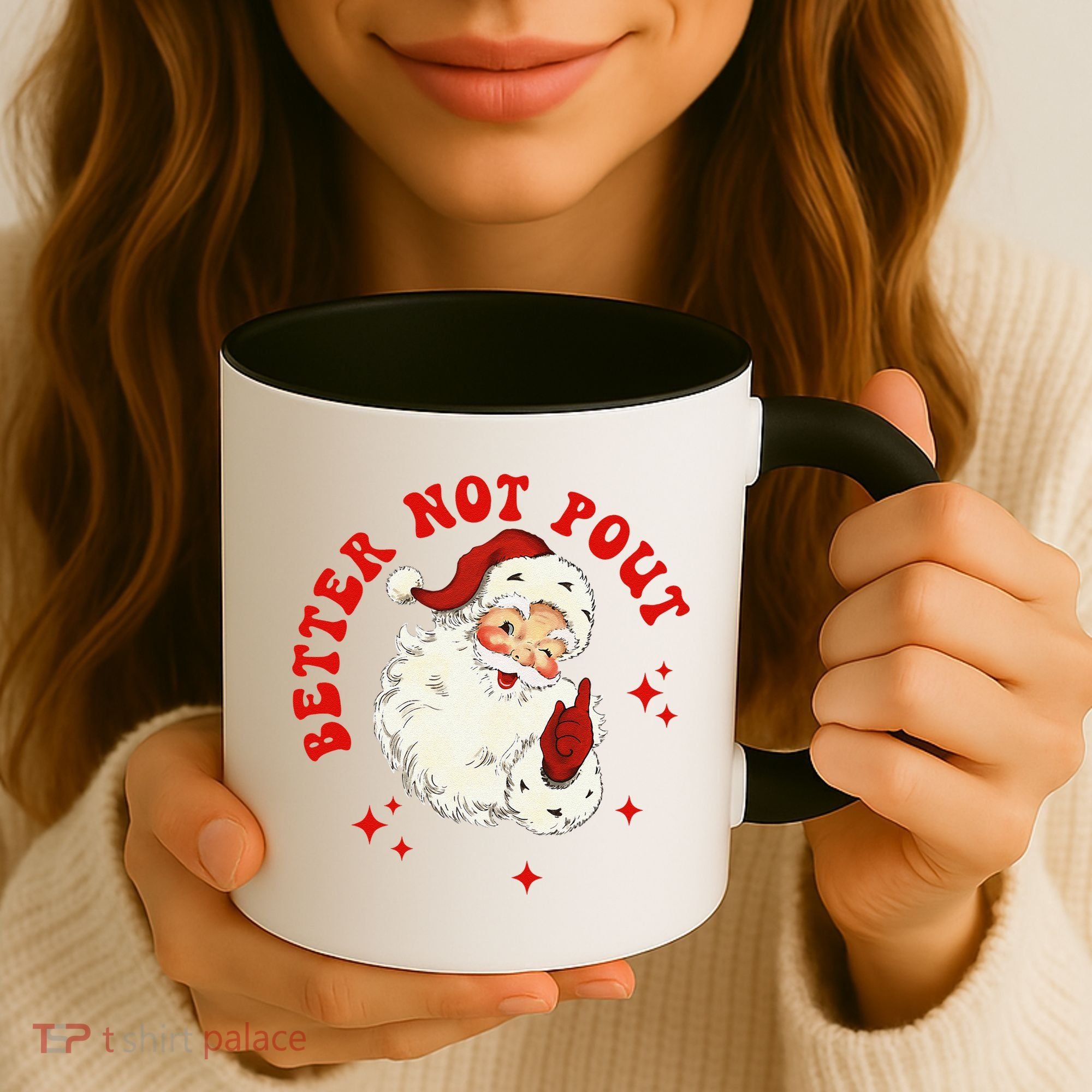 Better Not Pout Cute Santas Face Funny Christmas Saying Coffee Mug