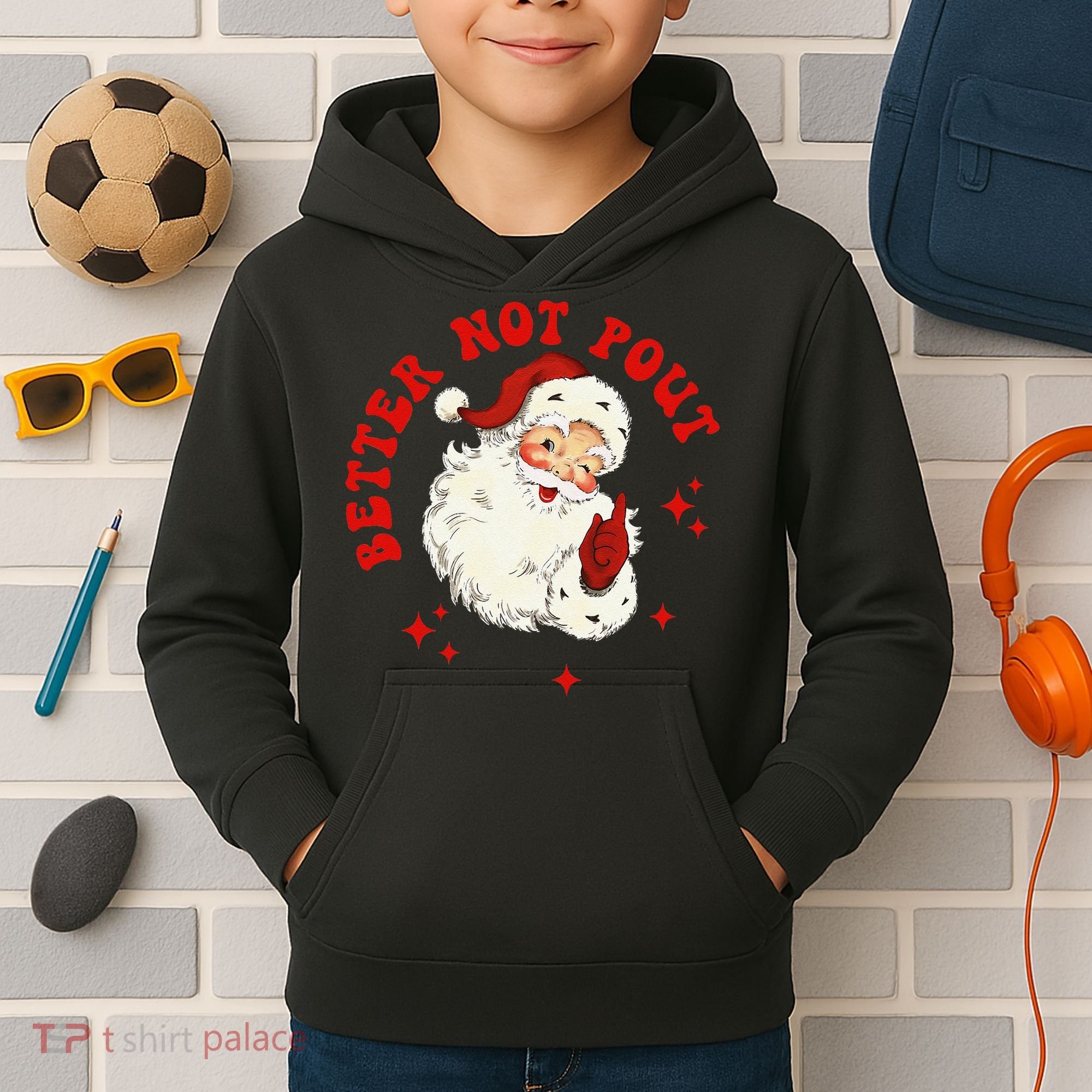 Better Not Pout Cute Santas Face Funny Christmas Saying Kids Hoodie