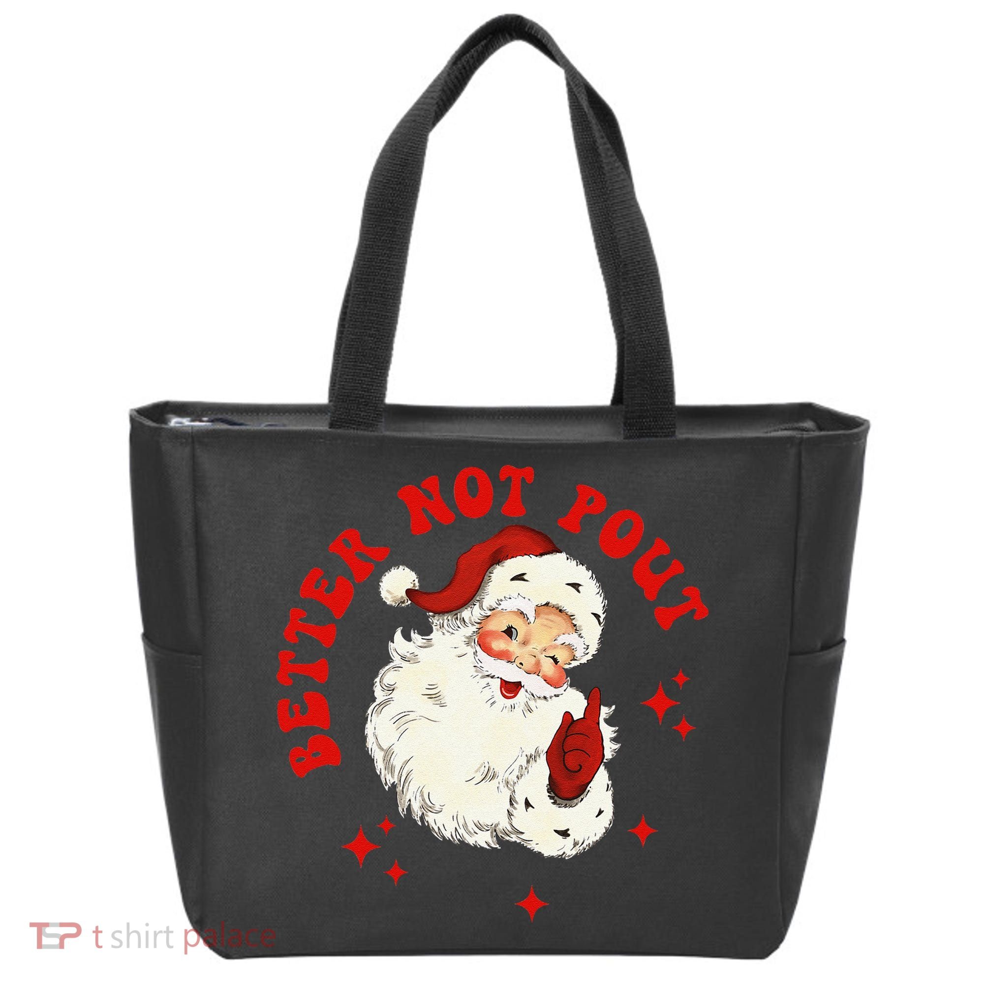 Better Not Pout Cute Santas Face Funny Christmas Saying Tote Bag