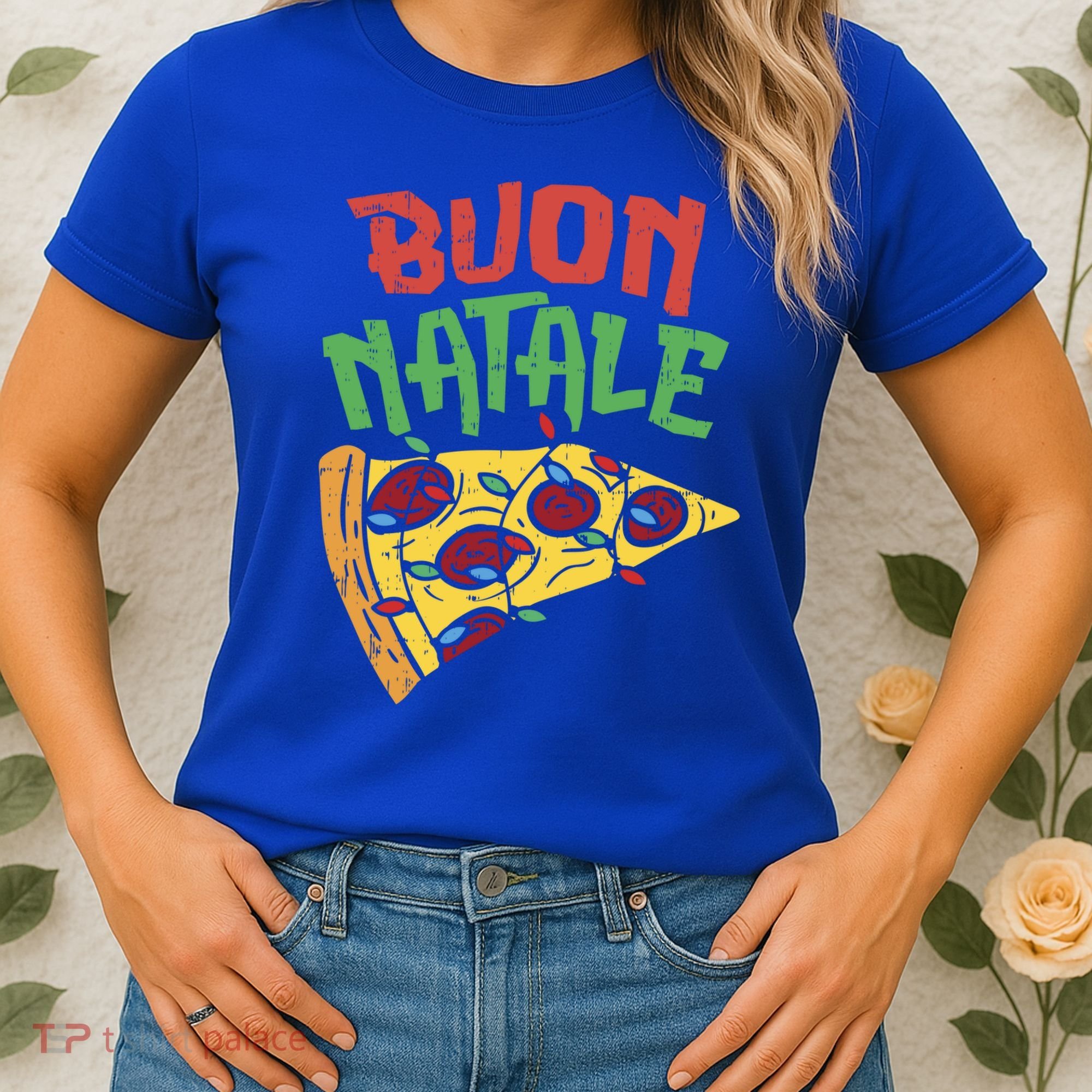 Buon Natale Pizza Funny Italian Christmas Lights Gift Cute Gift Women's T-Shirt