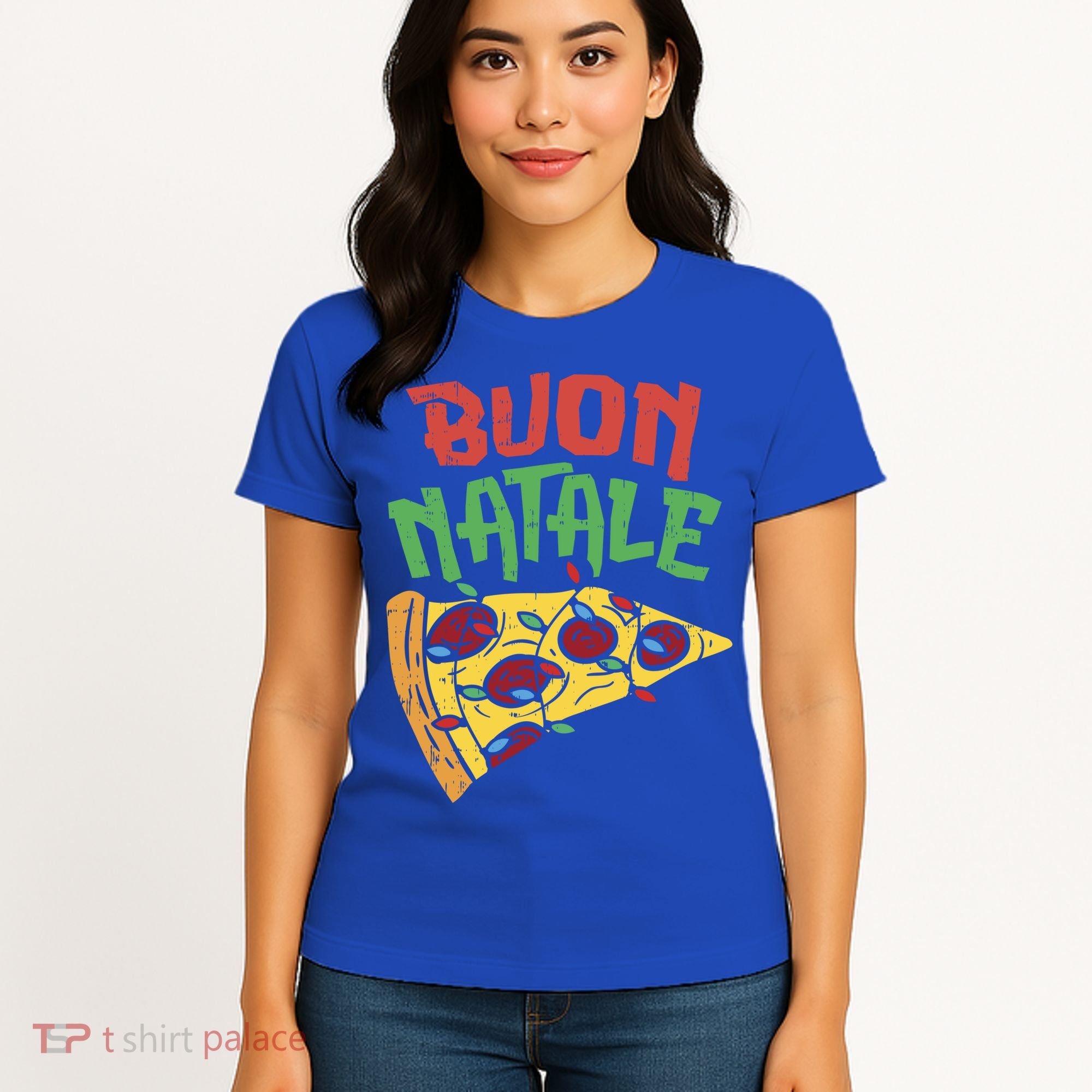 Buon Natale Pizza Funny Italian Christmas Lights Gift Cute Gift Women's T-Shirt