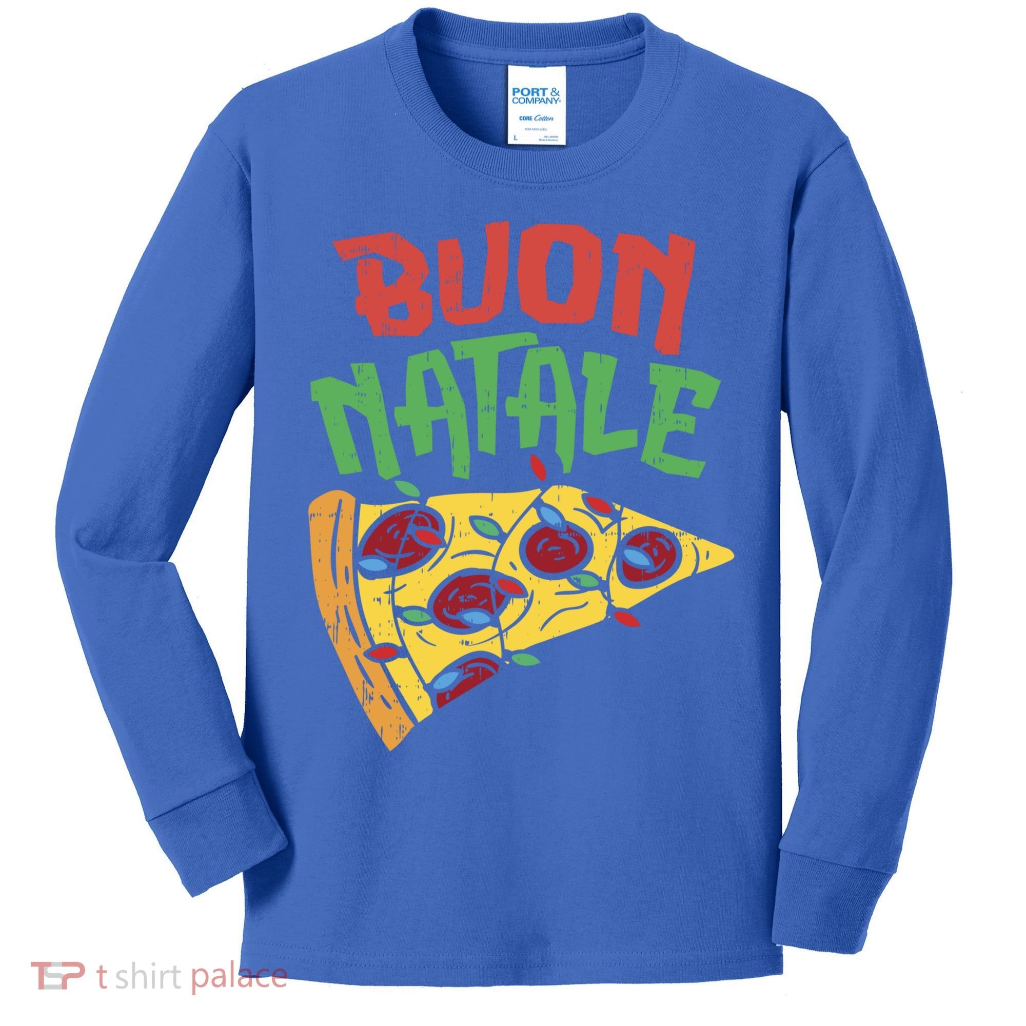 Buon Natale Pizza Funny Italian Christmas Lights Gift Cute Gift Kids Long Sleeve Shirt