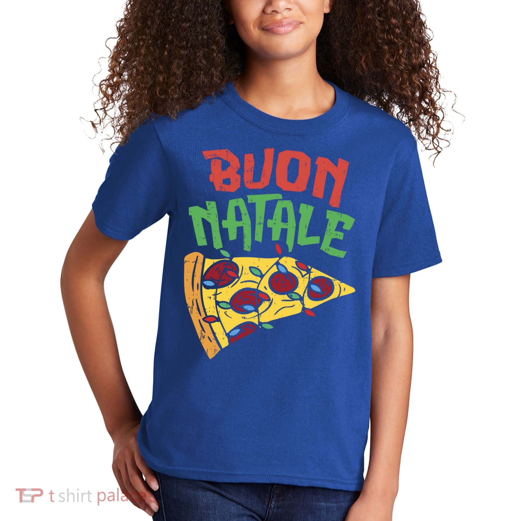 Buon Natale Pizza Funny Italian Christmas Lights Gift Cute Gift Kids T-Shirt