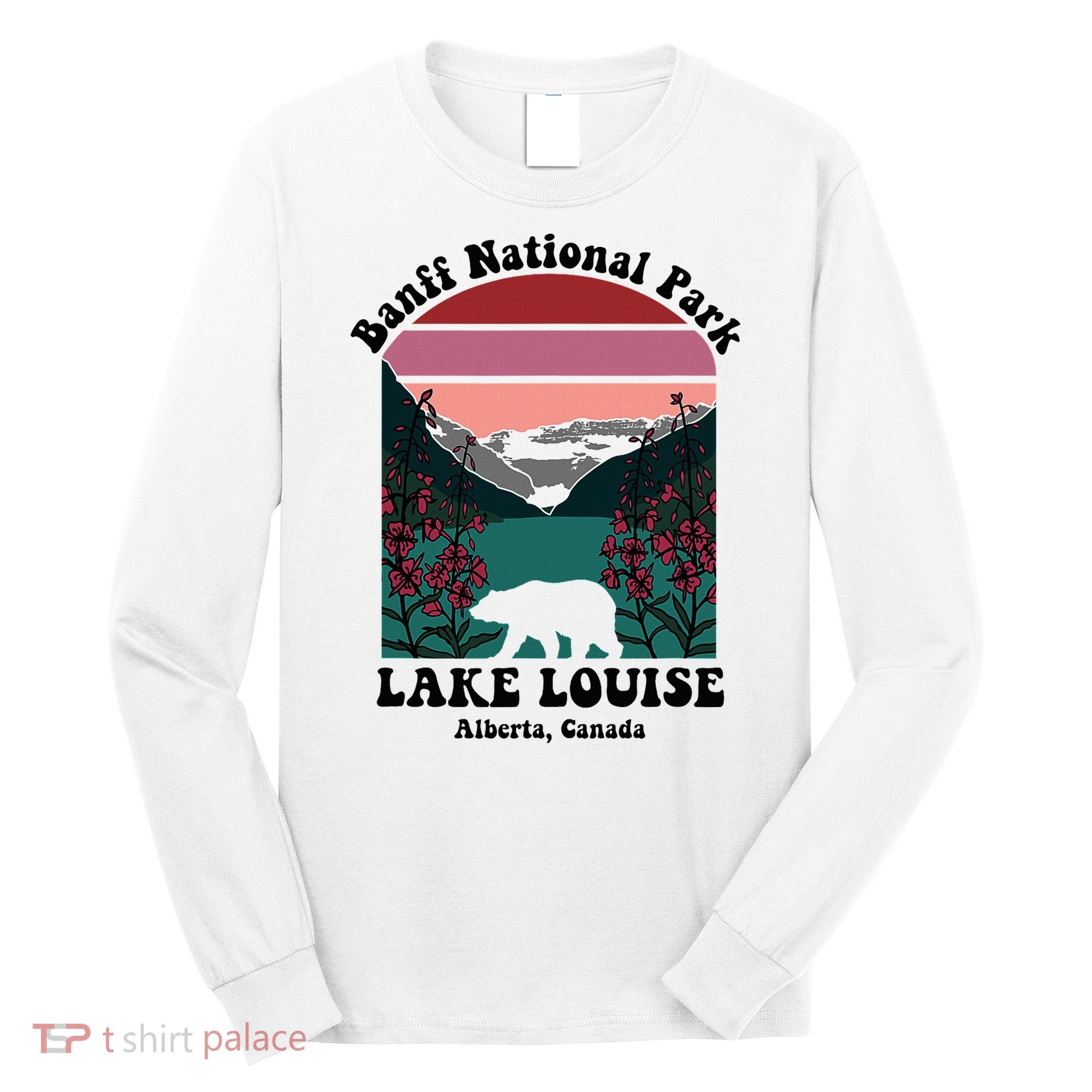 Banff National Park Lake Louise Retro Floral Mountain Long Sleeve Shirt