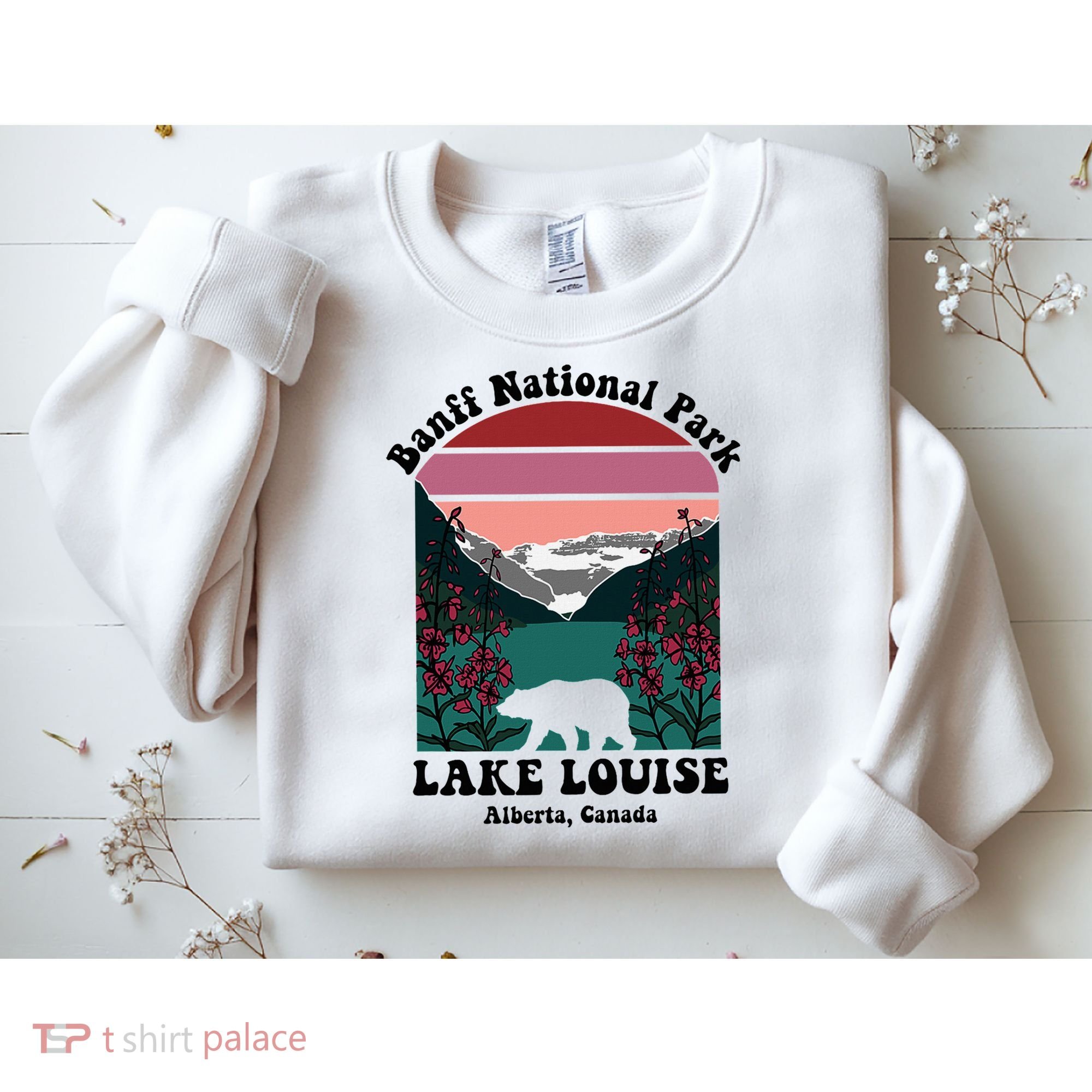 Banff National Park Lake Louise Retro Floral Mountain Sweatshirt
