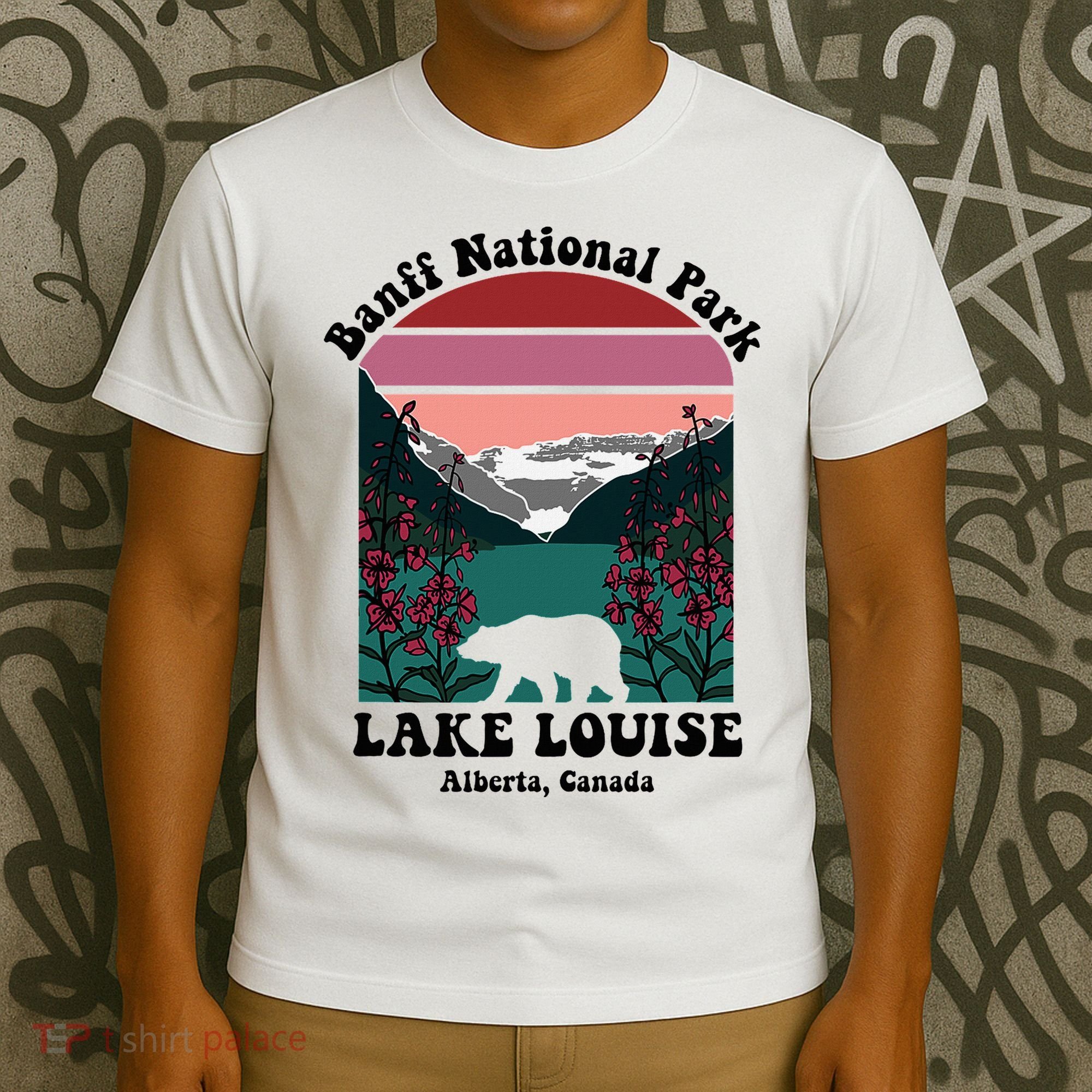 Banff National Park Lake Louise Retro Floral Mountain T-Shirt
