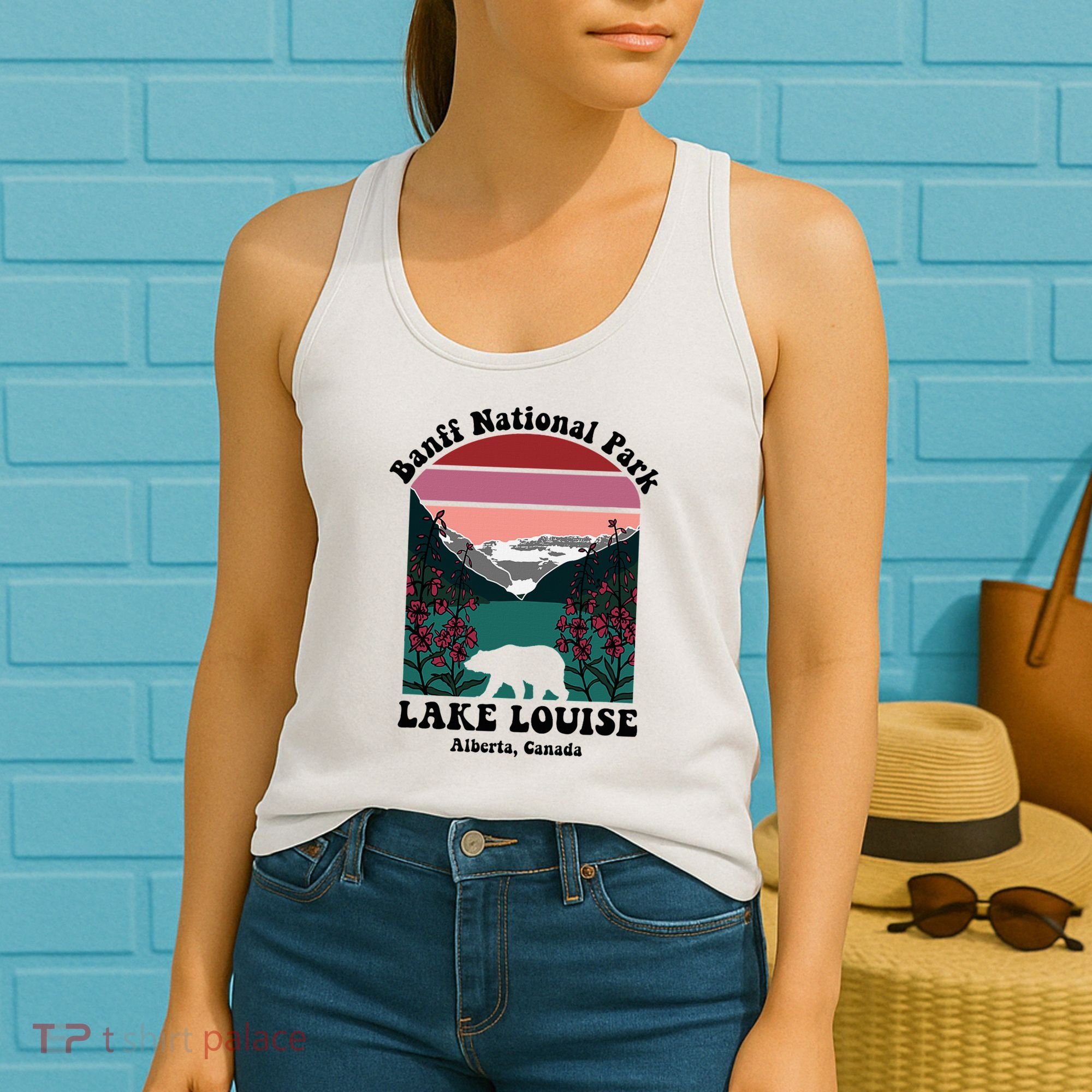 Banff National Park Lake Louise Retro Floral Mountain Women's Tank Top