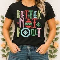 Better Not Pout Christmas Pun Distressed Women's T-Shirt thumb 2