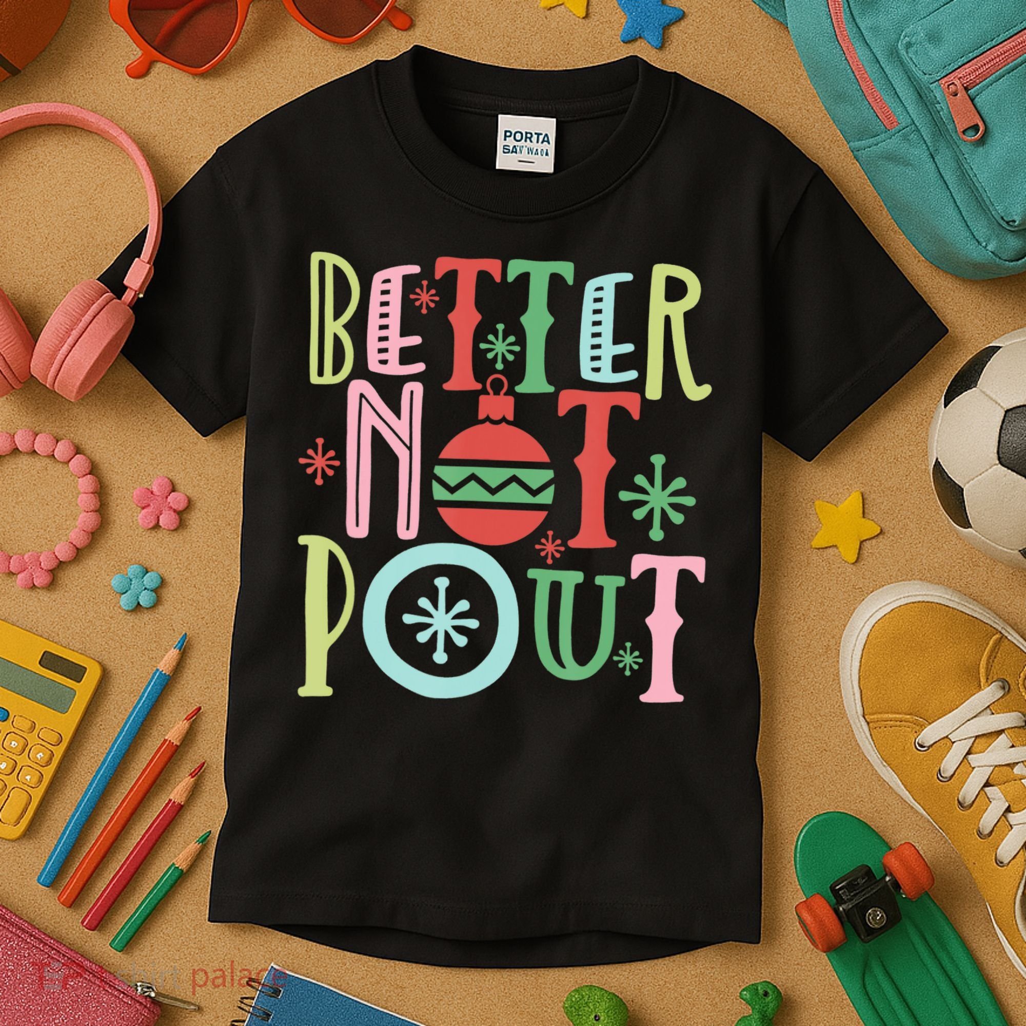 Better Not Pout Christmas Pun Distressed Kids T-Shirt
